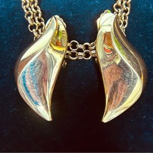 Vintage Christian Dior Gold Wavy Diamond Shaped Earrings- Signed